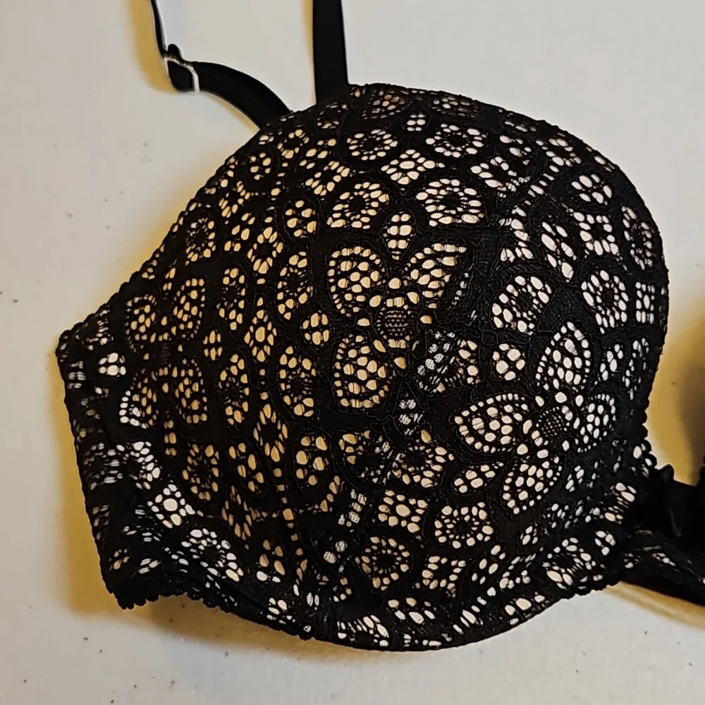 VICTORIA'S SECRET BRA DREAM ANGELS PUSH-UP 32C BLACK TAN NWOT lace